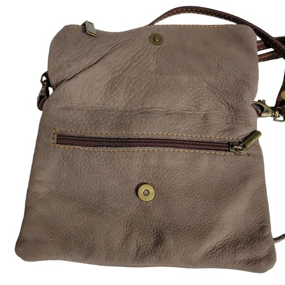 Toscana Convertible Bag Brown Foldover Crossbody Leather Minimalist Clutch Pouch - Picture 7 of 14